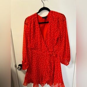 Banana Republic coral red wrap tie dress with heart detail